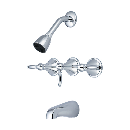 CENTRAL BRASS 3-Handle Tub and Shower Set, Polished Chrome, Wall 80868-L3